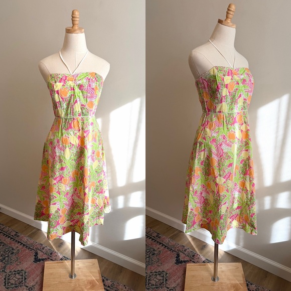Lilly Pulitzer Vintage White Label Strapless Citrus Print Fit & Flare Dress - Picture 1 of 7